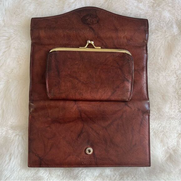 Vintage Buxton Leather Wallet Floral Embossed Top Grain Cowhide Marbled Brown - Picture 9 of 14